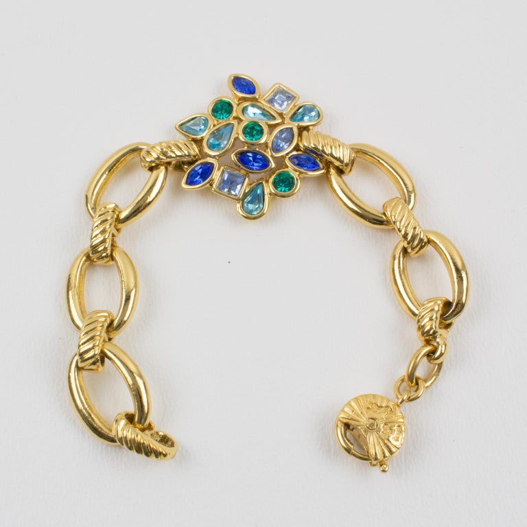 Yves Saint Laurent Naturalist Blue Jeweled Link Bracelet For Sale at 1stDibs