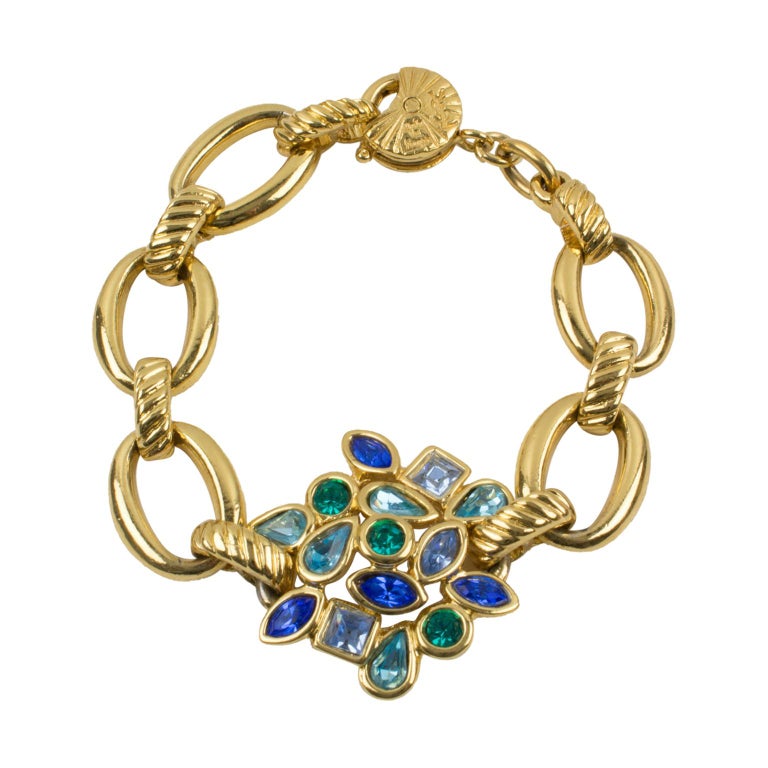 Yves Saint Laurent Naturalist Blue Jeweled Link Bracelet For Sale at 1stDibs
