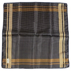 YVES SAINT LAURENT Navy Beige Squares Silk Pocket Square