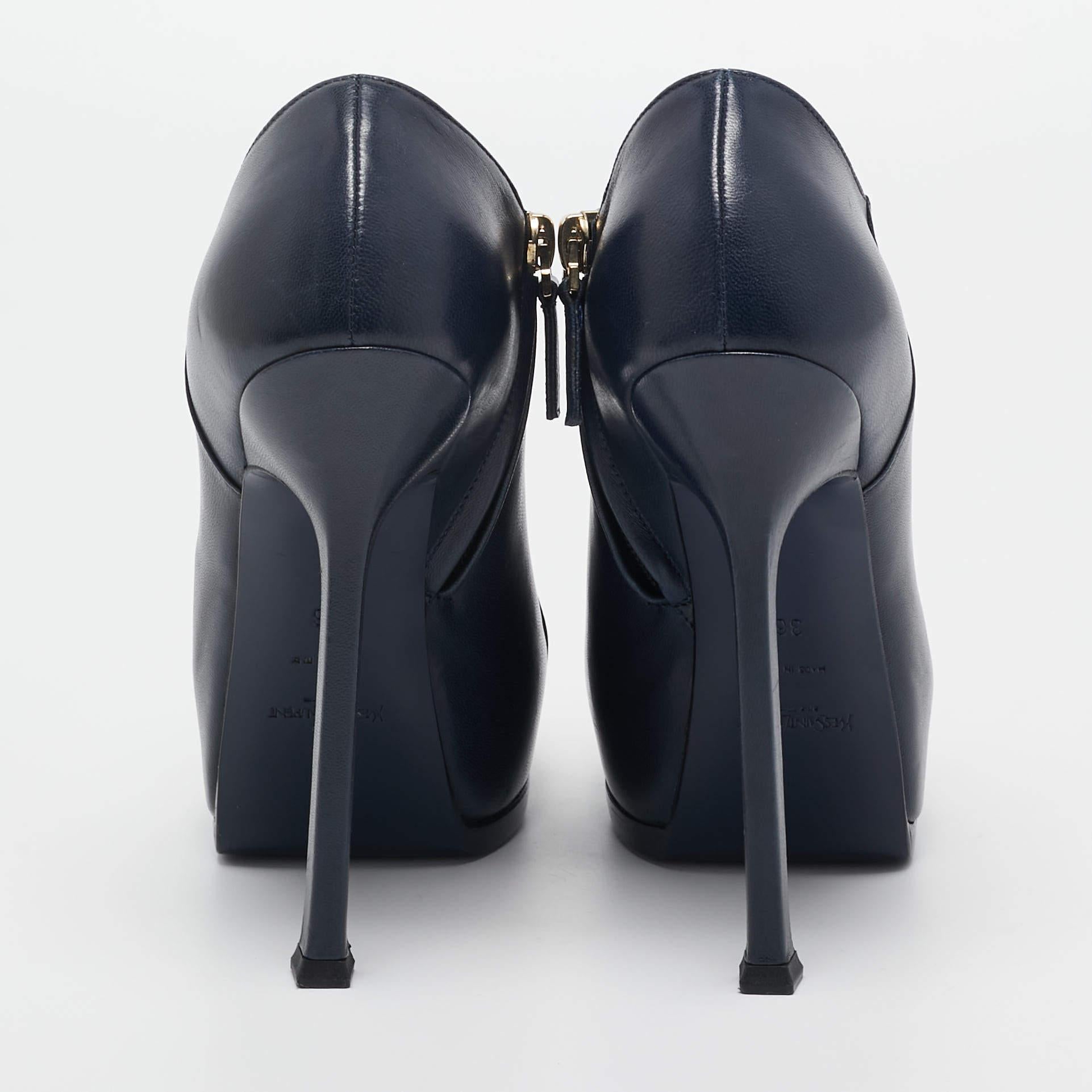 Yves Saint Laurent Navy Blue/Black Leather and Patent Leather Tribute Platform A For Sale 3