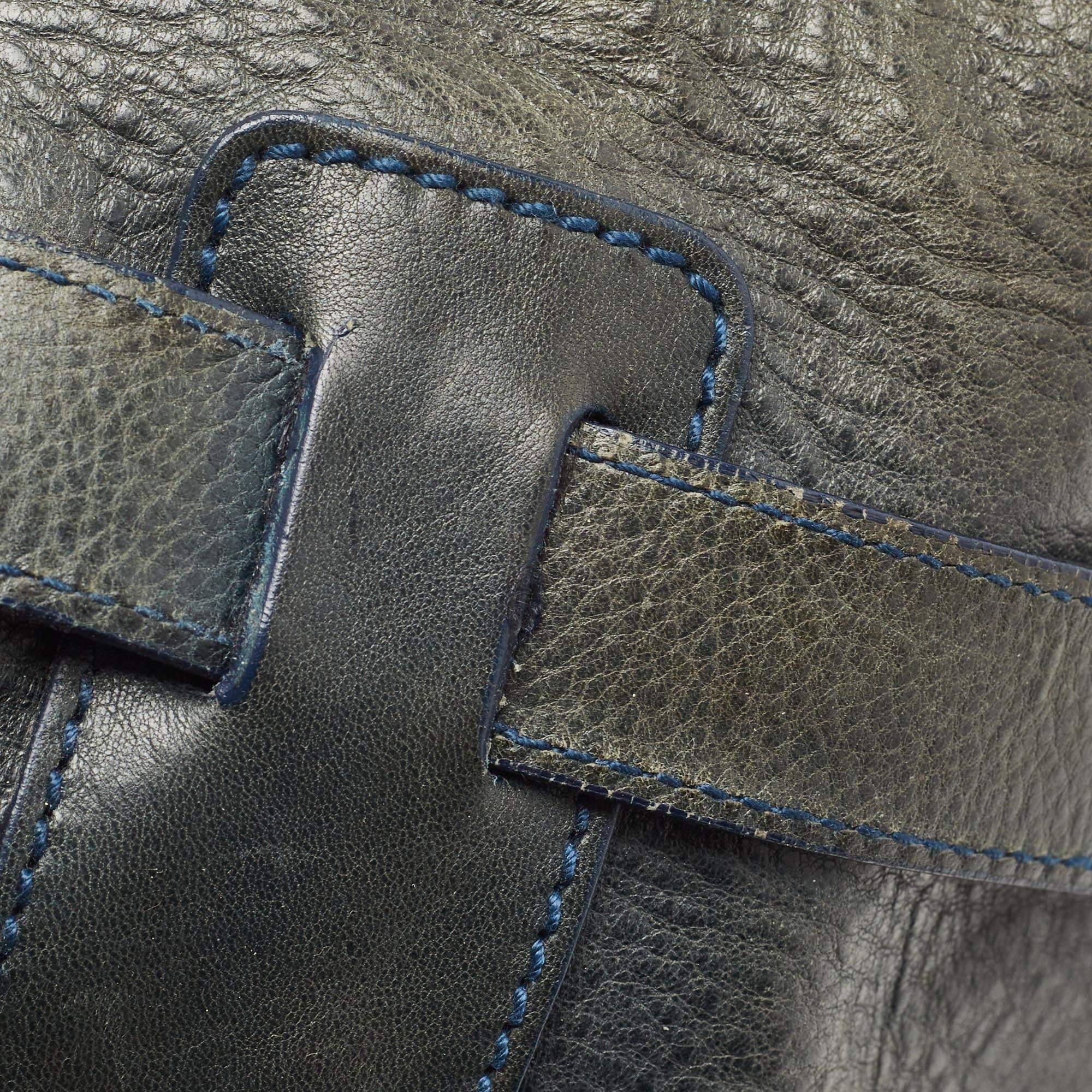 Yves Saint Laurent Navy Blue/Green Croc Embossed Suede and Leather Muse Two Top 5