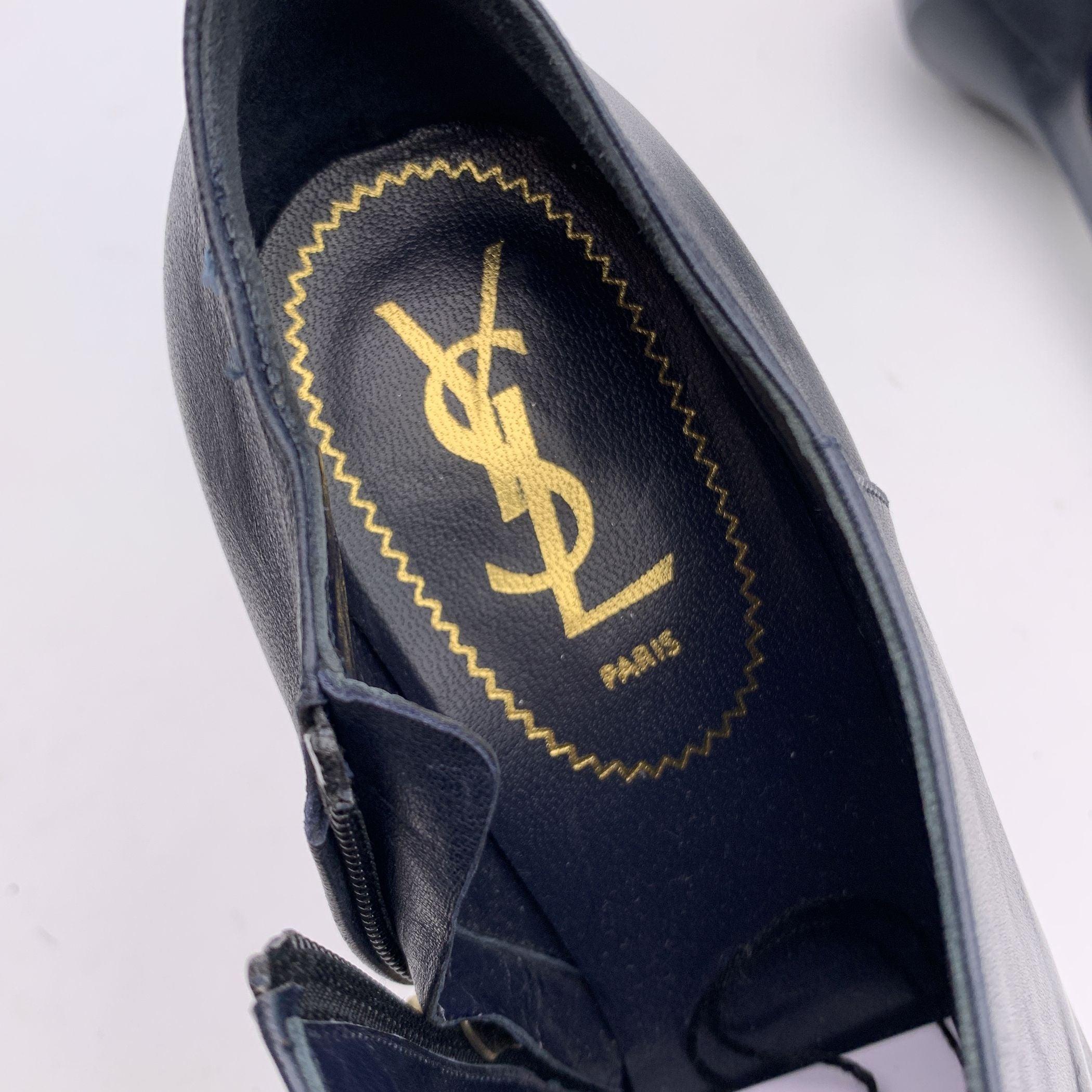 Yves Saint Laurent Navy Blue Leather Cap Toe Tribtoo Ankle Boots 40 1