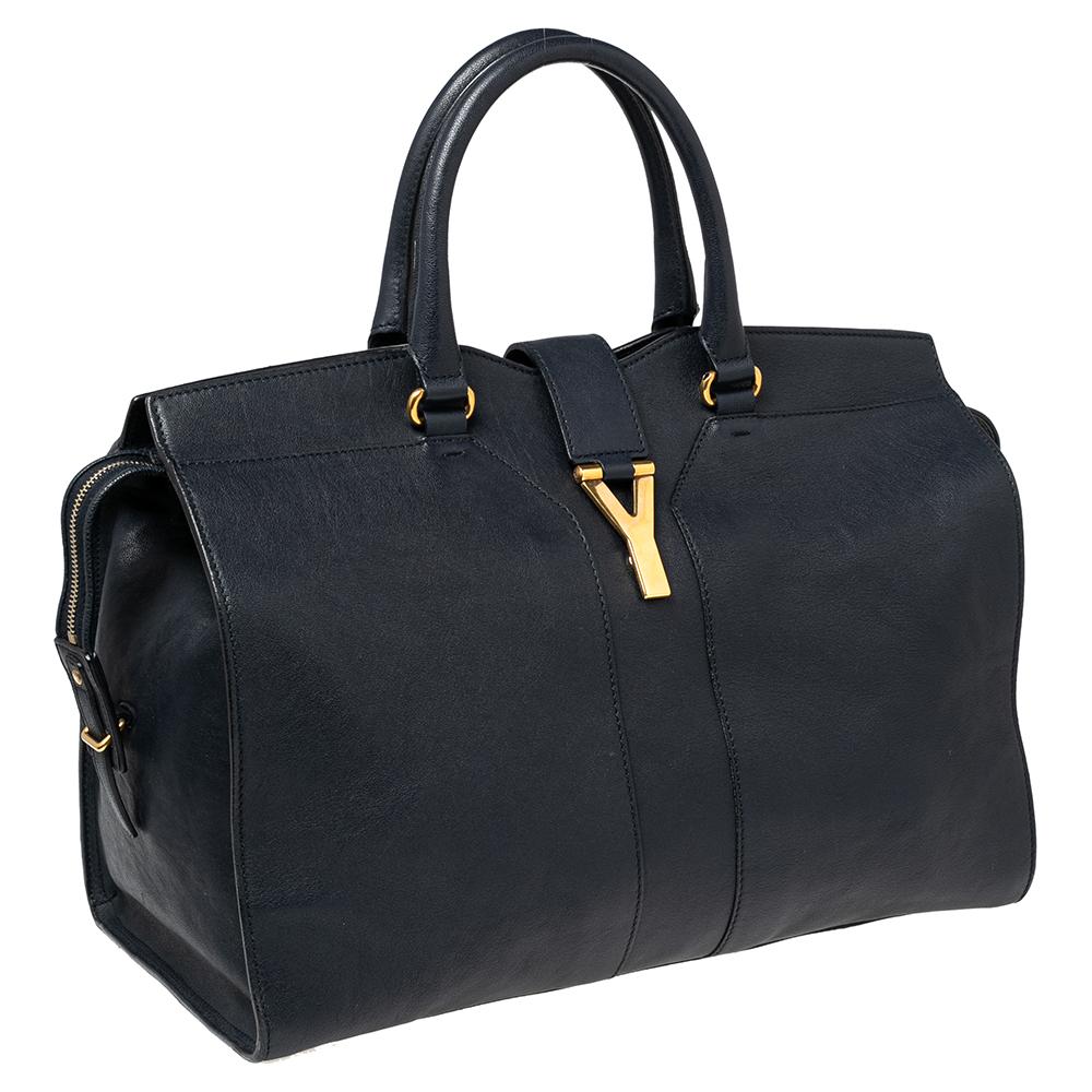 Yves Saint Laurent Navy Blue Leather Large Y Cabas Chyc Tote 2