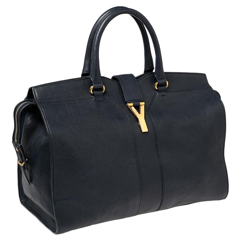 Yves Saint Laurent Navy Blue Leather Large Y Cabas Chyc Tote For Sale