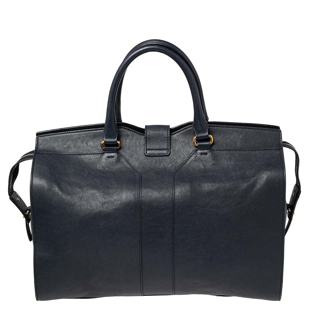 Yves Saint Laurent Navy Blue Leather Large Y Cabas Chyc Tote 4