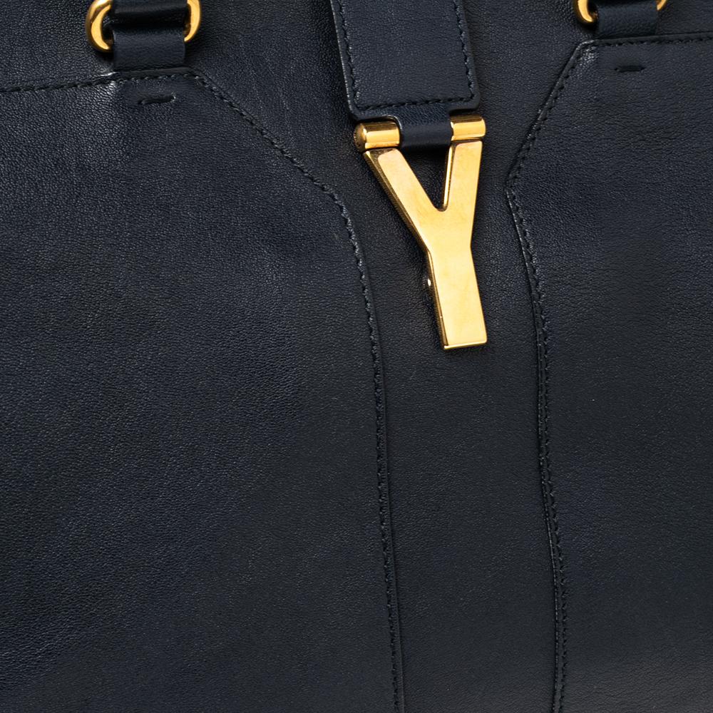 Black Yves Saint Laurent Navy Blue Leather Large Y Cabas Chyc Tote