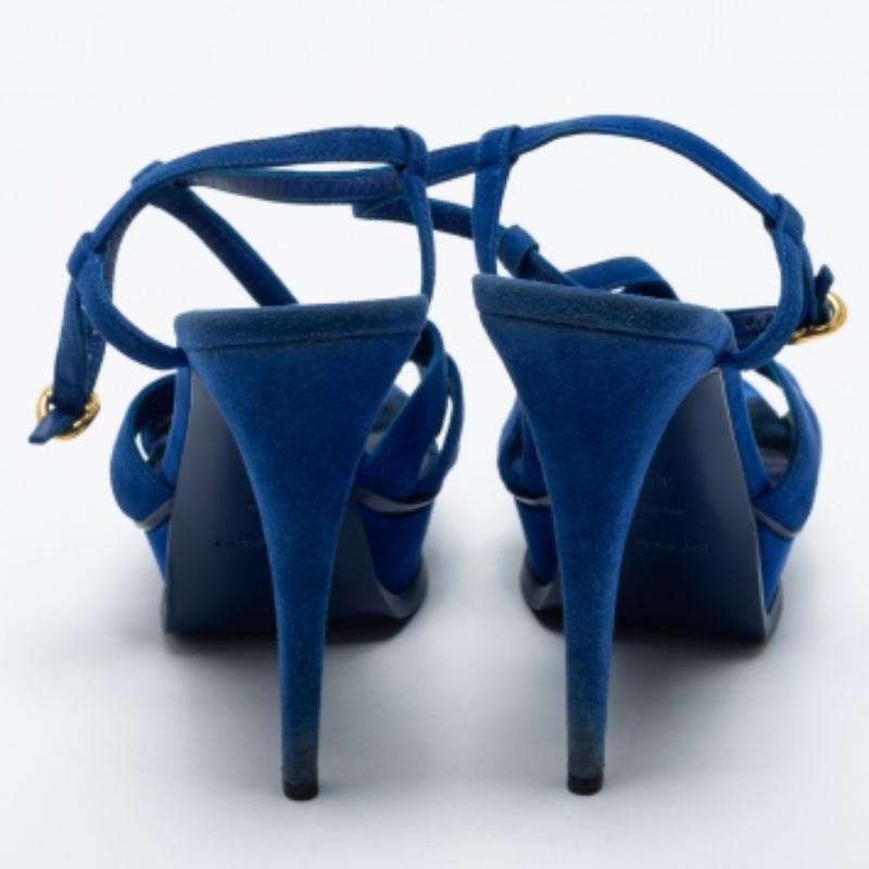 Yves Saint Laurent Navy Blue Suede Chain Detail Platform Sandals Size 39.5 For Sale 2