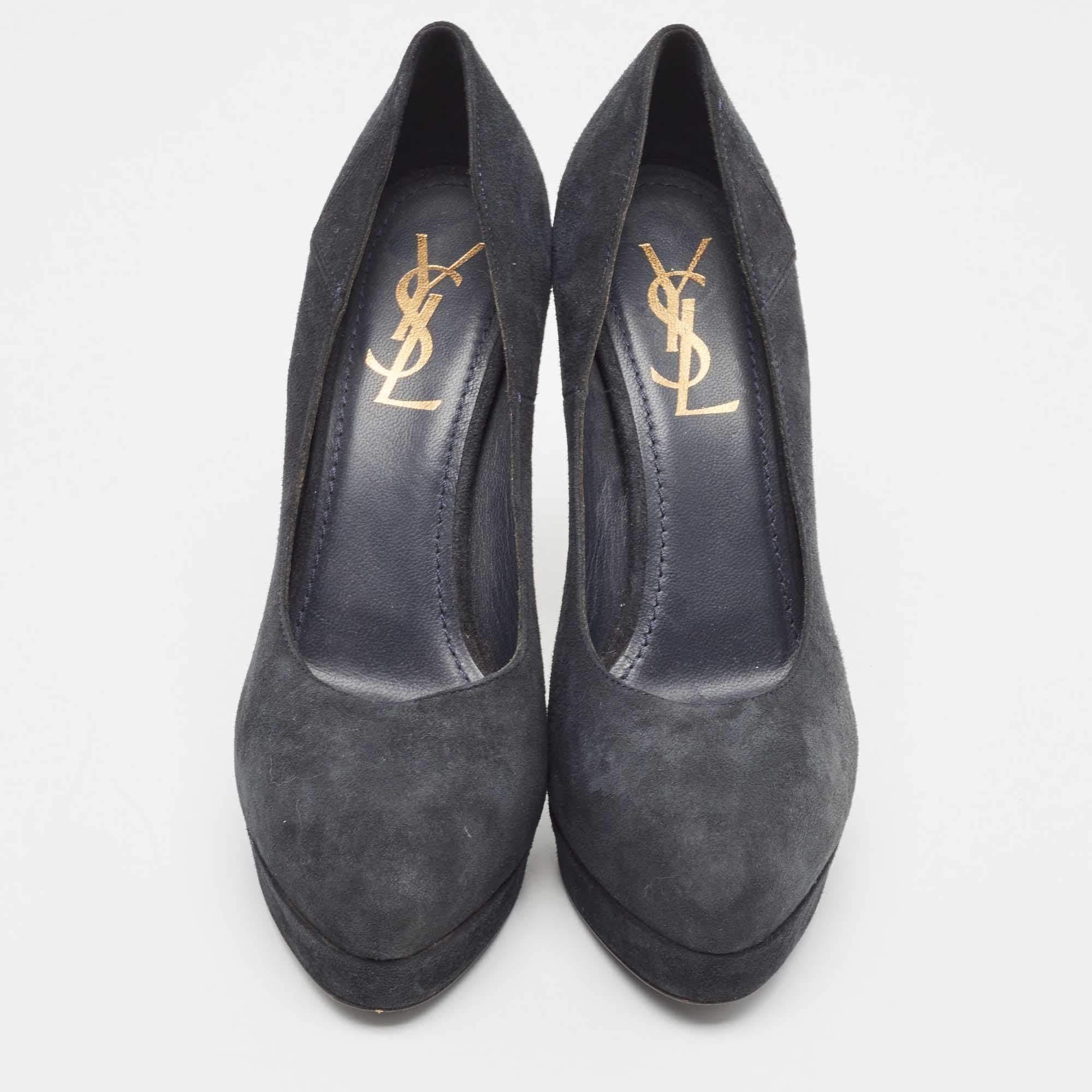 Black Yves Saint Laurent Navy Blue Suede Tribtoo Pumps Size 36 For Sale