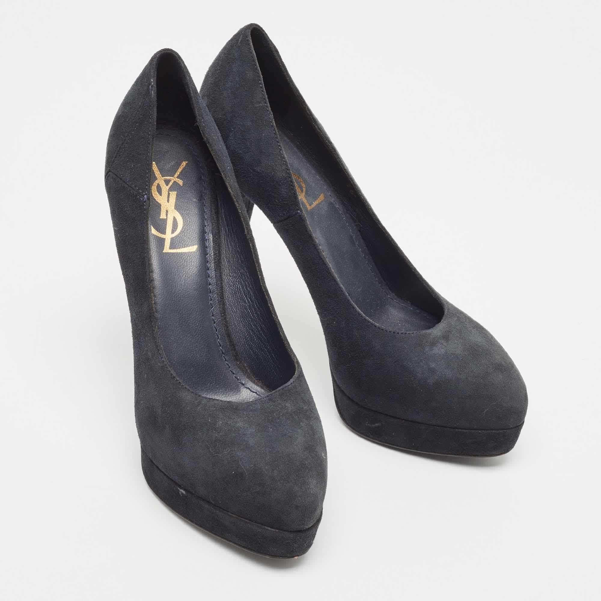 Yves Saint Laurent Navy Blue Suede Tribtoo Pumps Size 36 In Good Condition For Sale In Dubai, Al Qouz 2