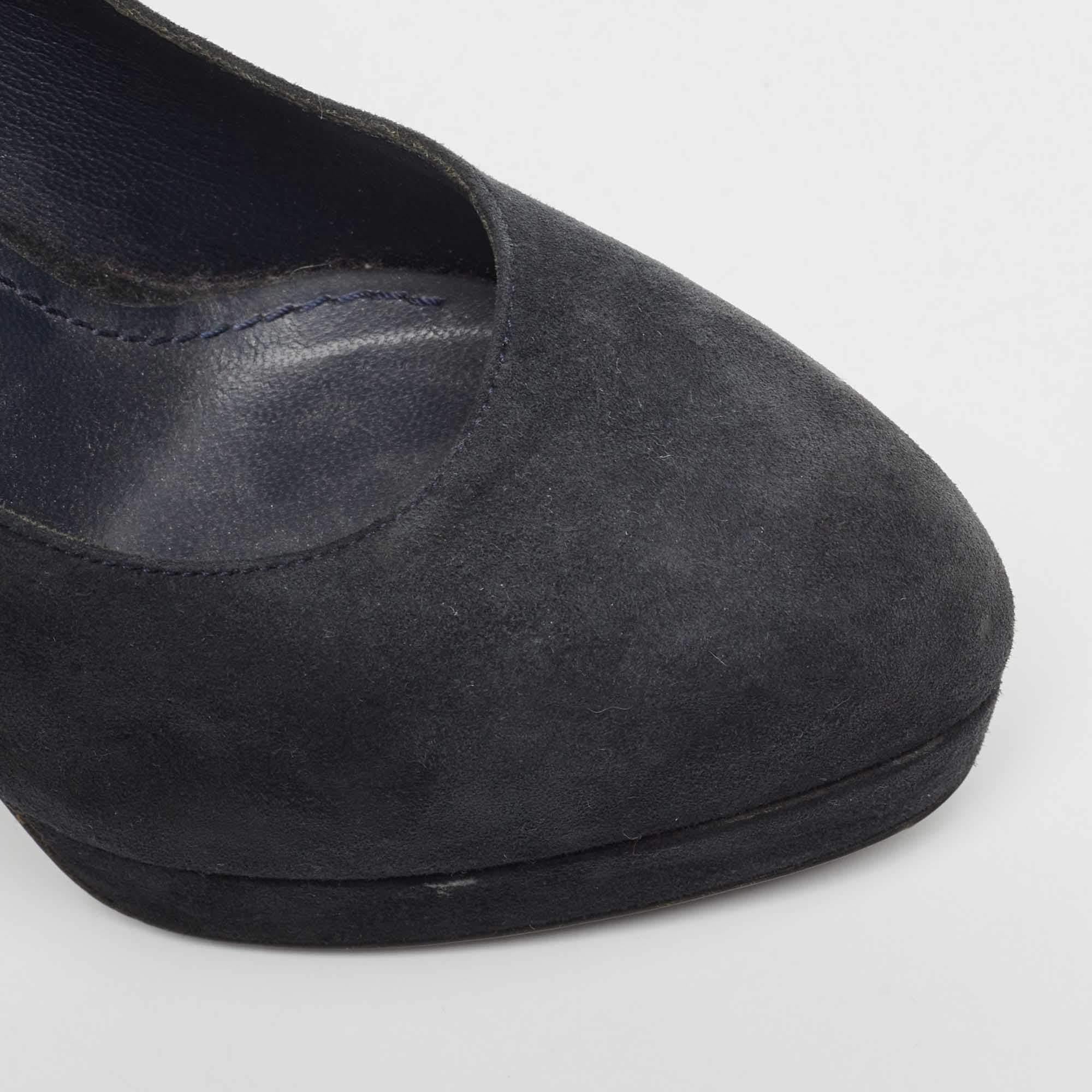 Yves Saint Laurent Navy Blue Suede Tribtoo Pumps Size 36 For Sale 2