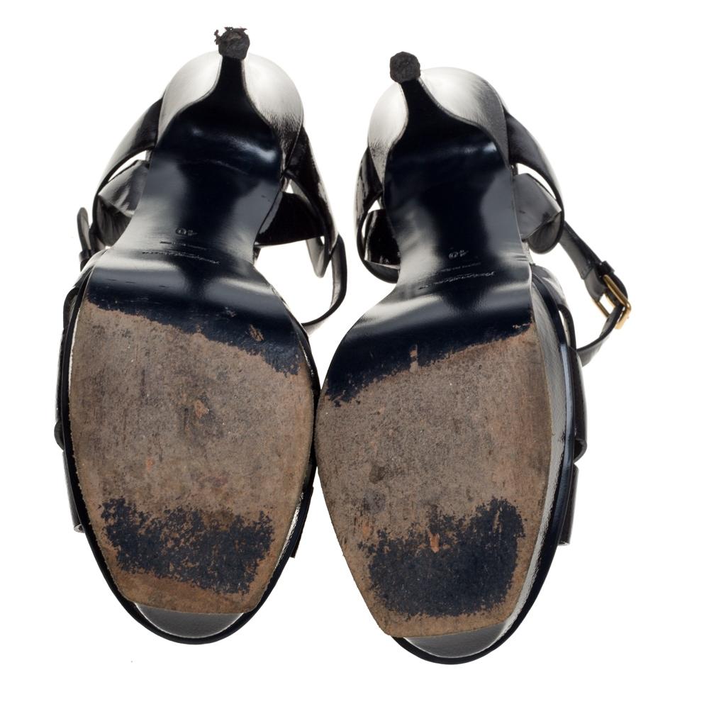 Yves Saint Laurent Navy Blue Textured Patent Leather Tribute Sandals Size 40 2