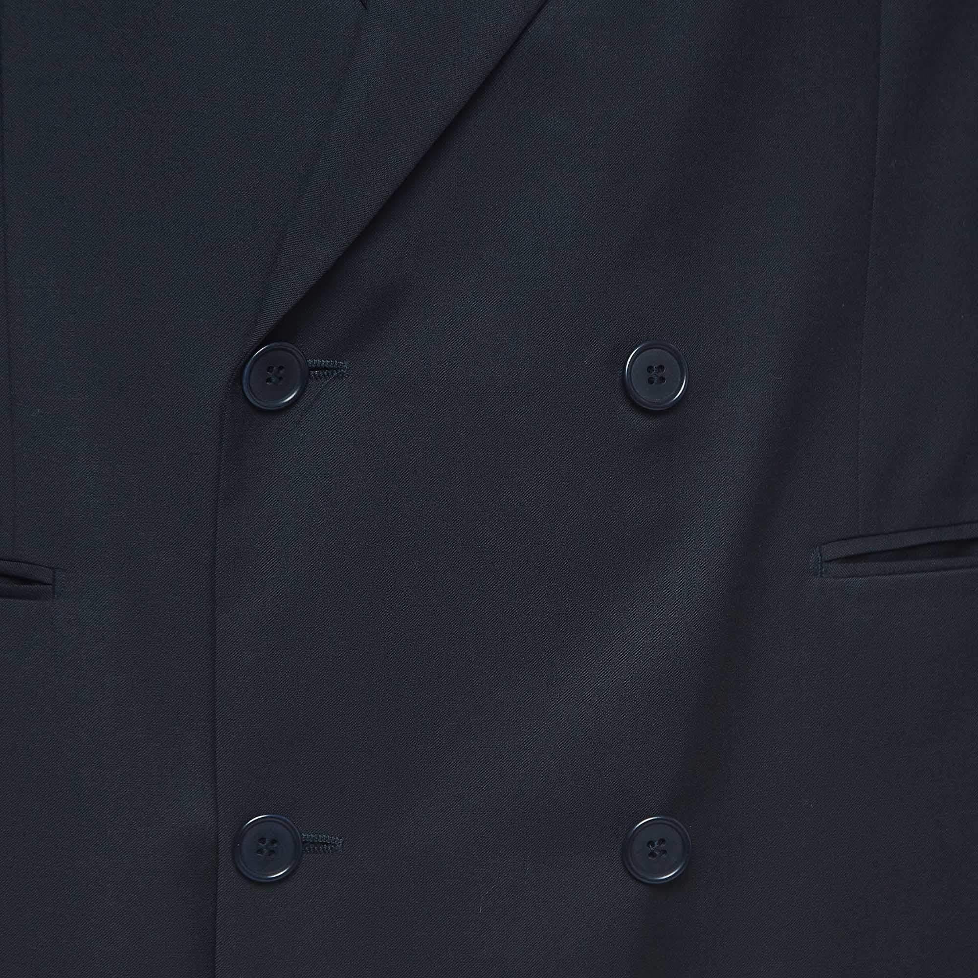 Yves Saint Laurent Navy Blue Wool Double Breasted Blazer L In Good Condition In Dubai, Al Qouz 2
