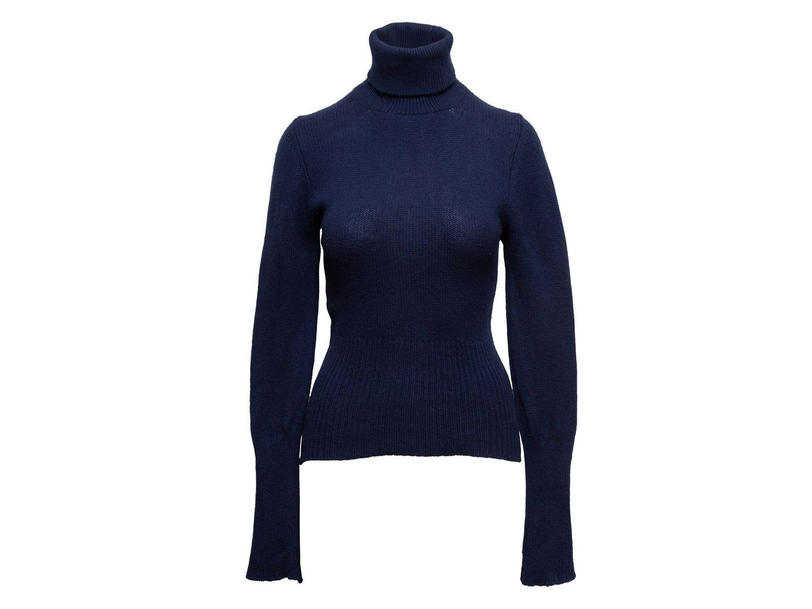 Yves Saint Laurent Navy Cashmere Turtleneck Sweater In Good Condition In New York, NY