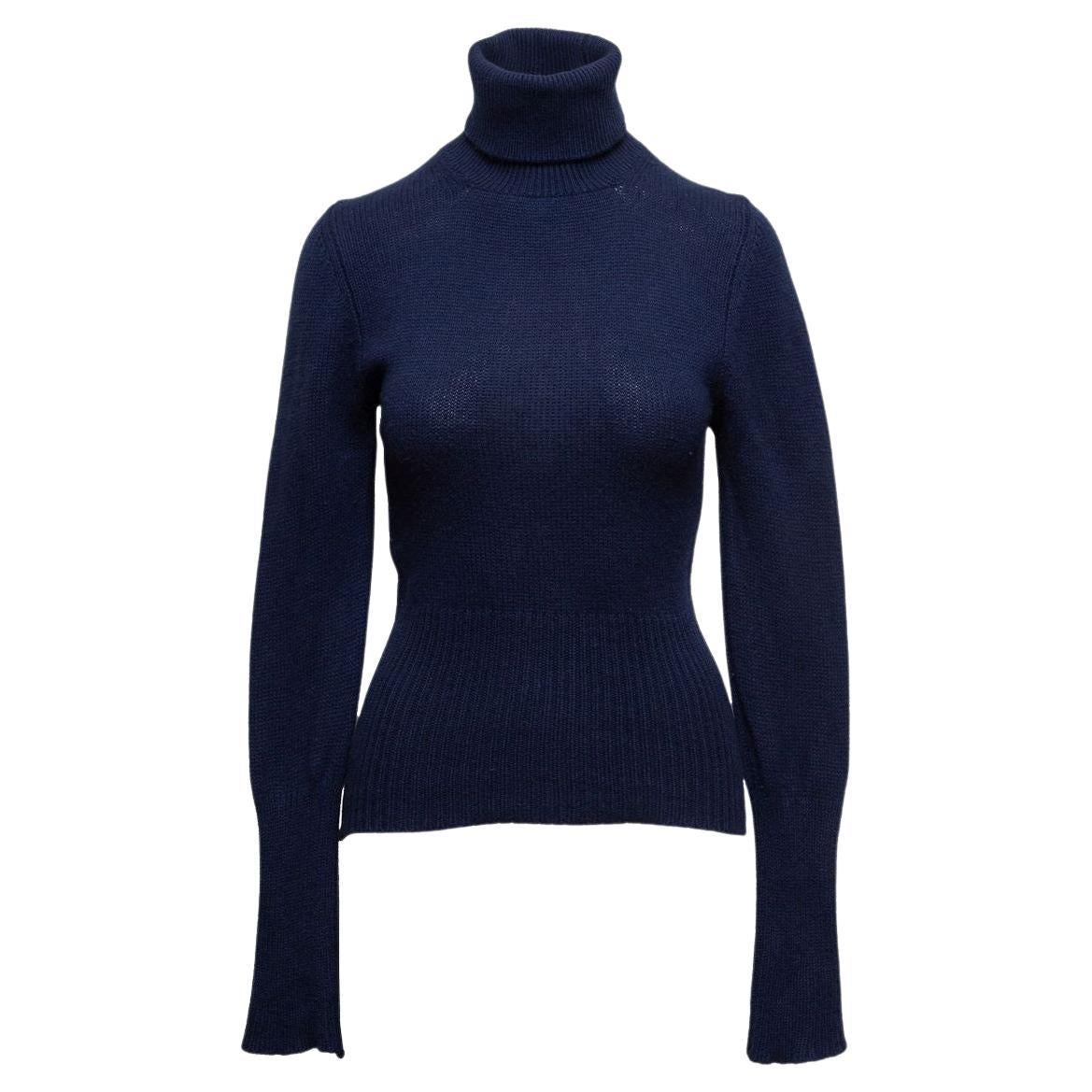Yves Saint Laurent Navy Cashmere Turtleneck Sweater