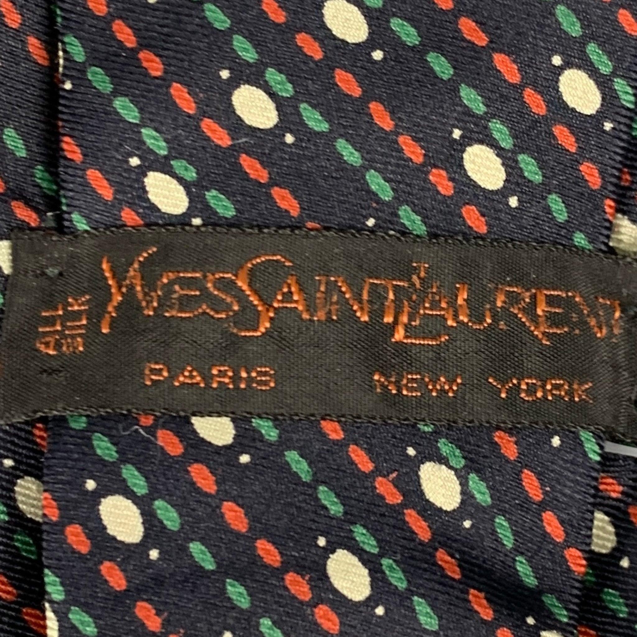 Men's YVES SAINT LAURENT Navy Multi-Color Dots Silk Tie For Sale