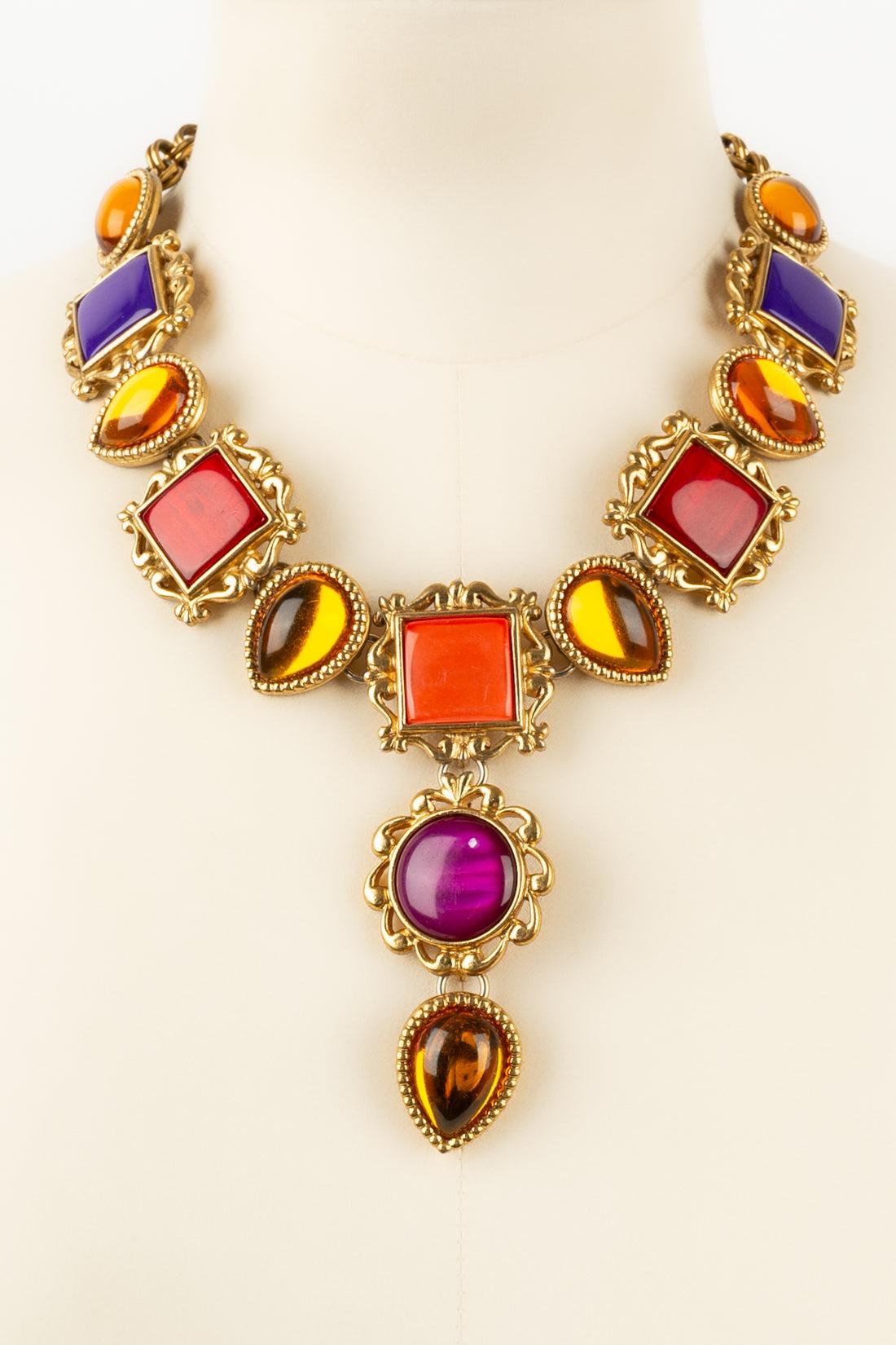 Yves Saint Laurent Necklace in Gold-Plated Metal and Multicolored Resin For Sale 6