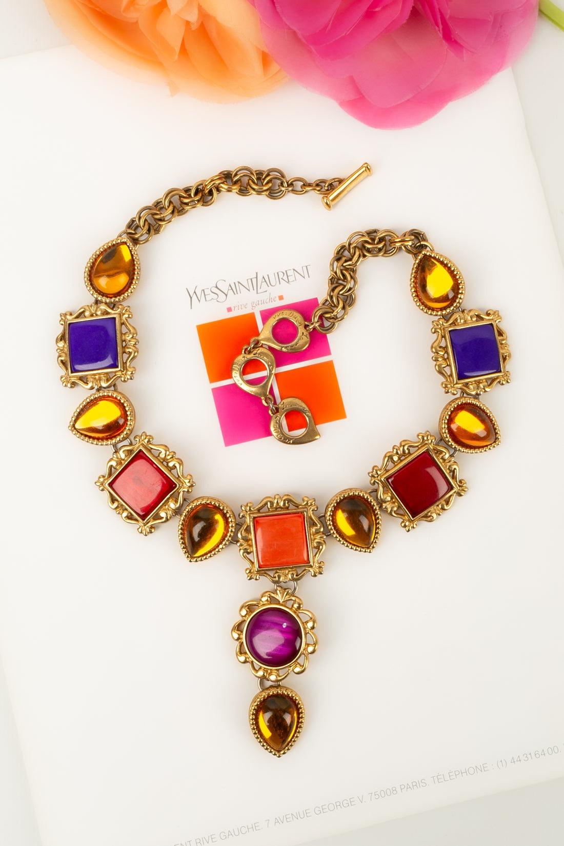 Yves Saint Laurent Necklace in Gold-Plated Metal and Multicolored Resin For Sale 5