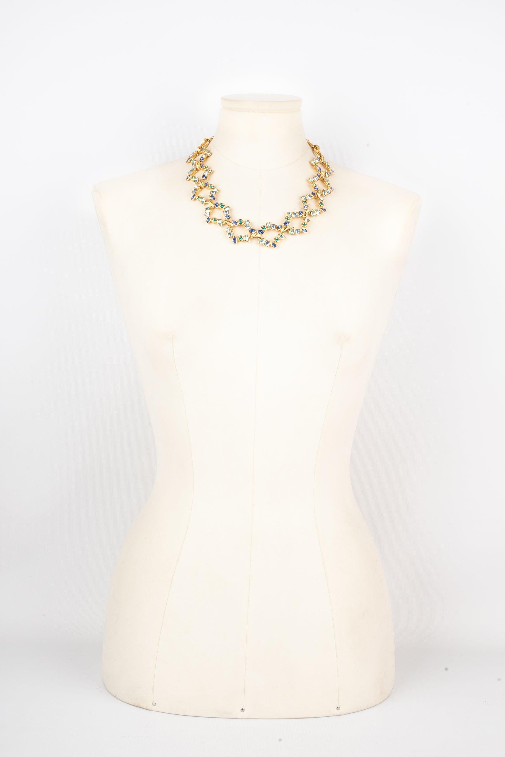 Yves Saint Laurent Necklace wIth Blue Rhinestones, 1980s In Excellent Condition For Sale In SAINT-OUEN-SUR-SEINE, FR