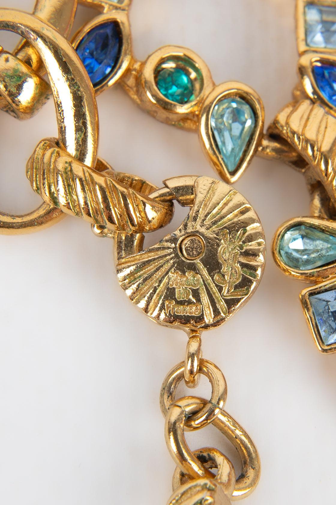 Yves Saint Laurent Necklace wIth Blue Rhinestones, 1980s For Sale 2