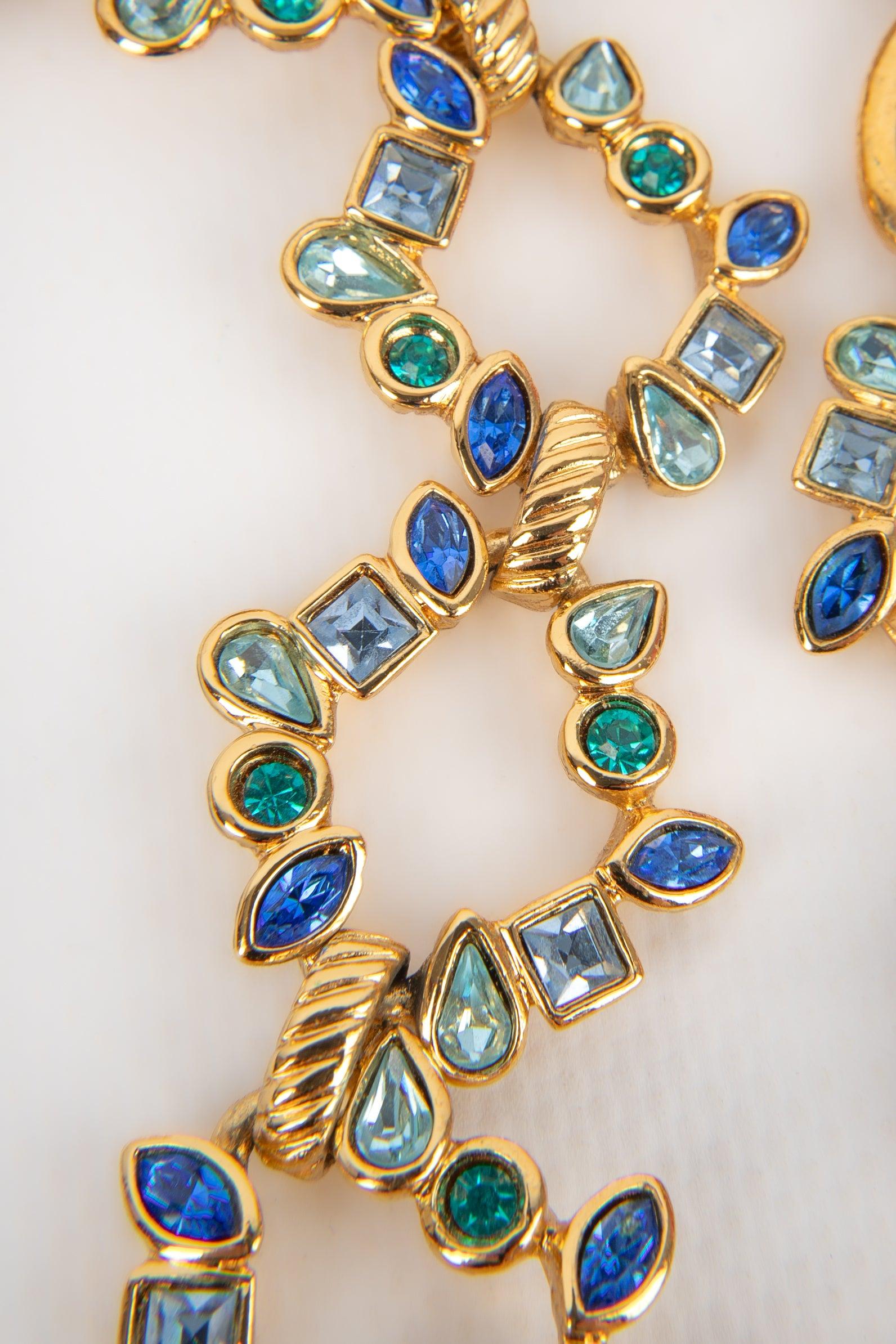 Yves Saint Laurent Necklace wIth Blue Rhinestones, 1980s For Sale 3