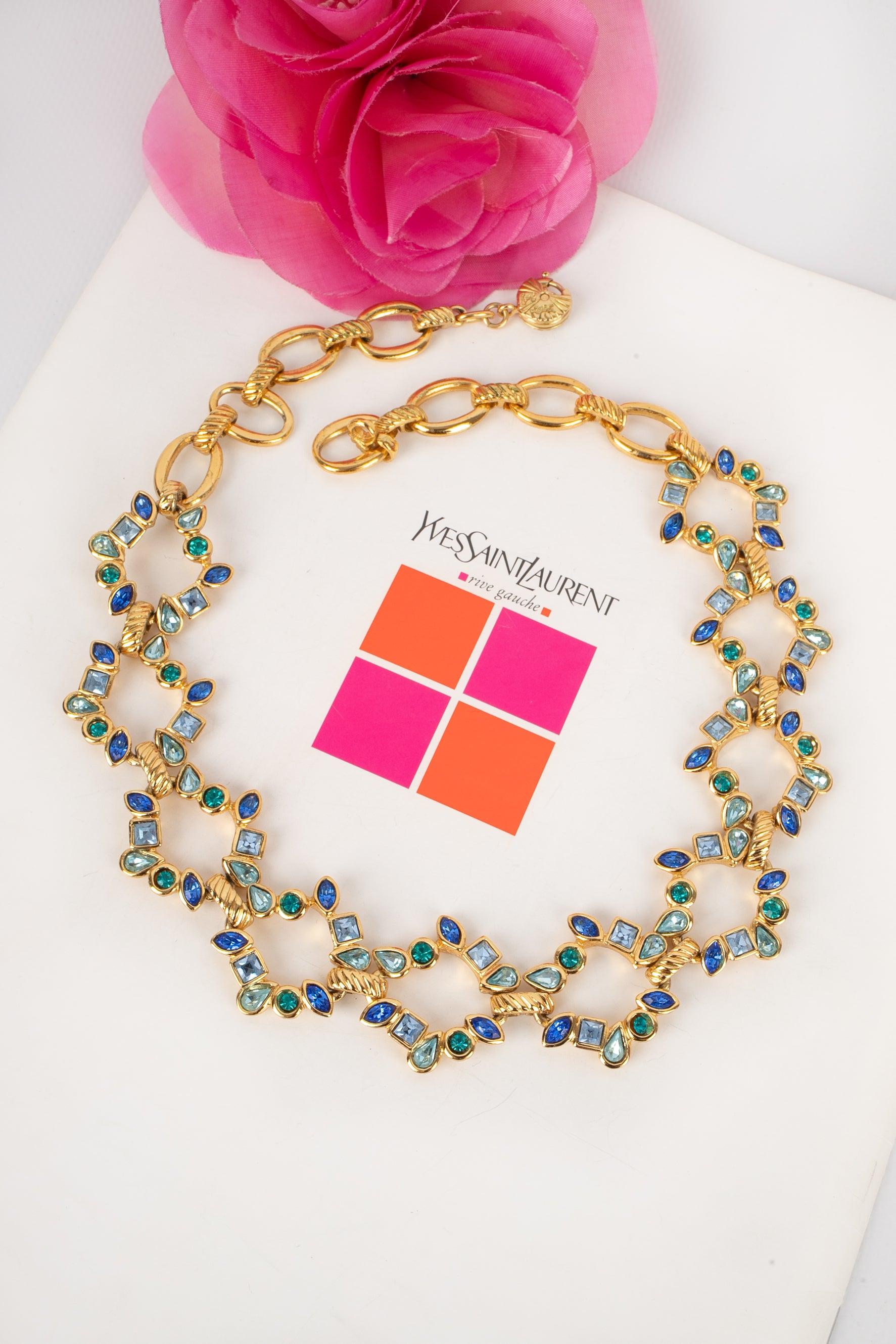 Yves Saint Laurent Necklace wIth Blue Rhinestones, 1980s For Sale 4