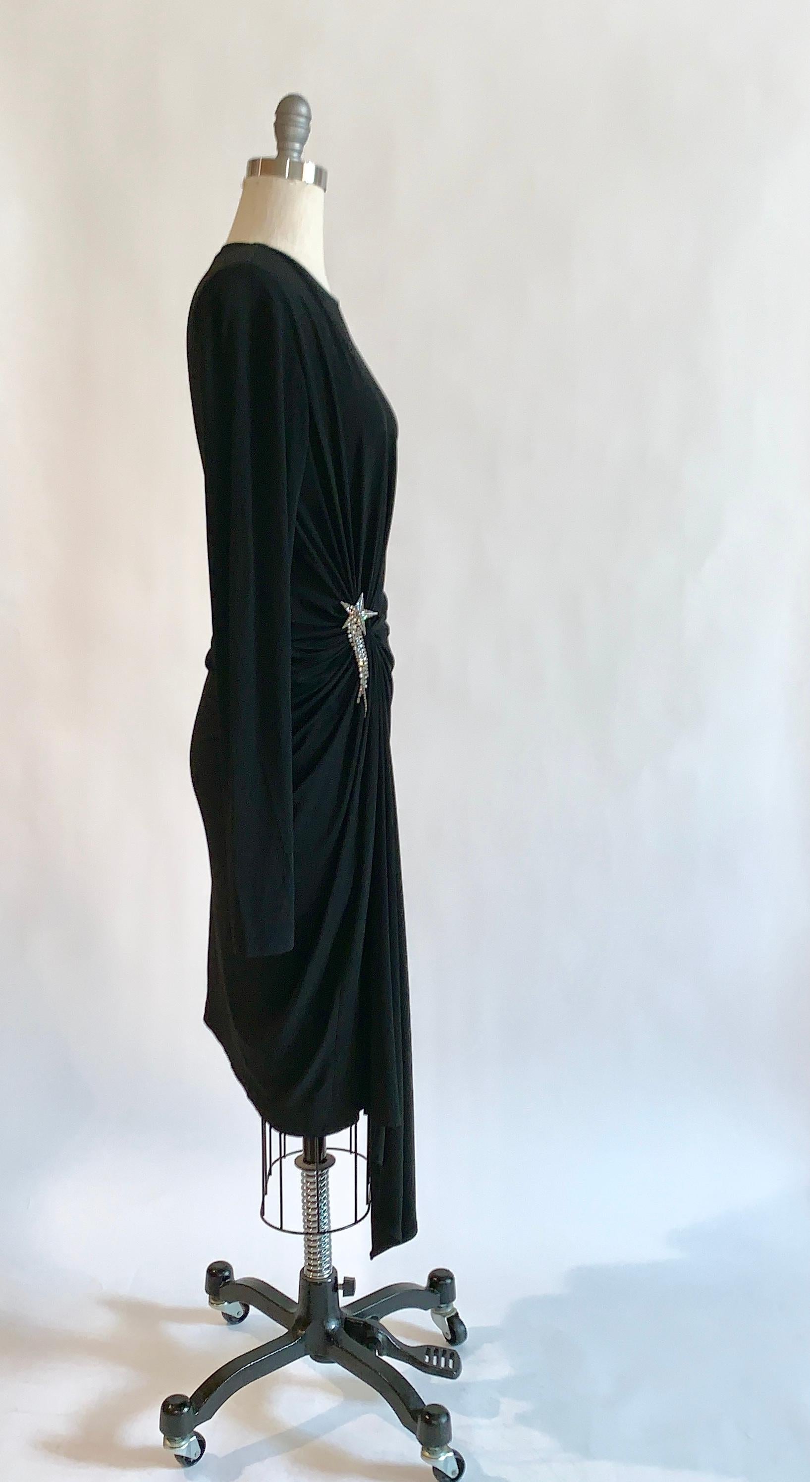 Yves Saint Laurent New Black Dress with Silver Crystal Star Charm Long Sleeve In New Condition In San Francisco, CA