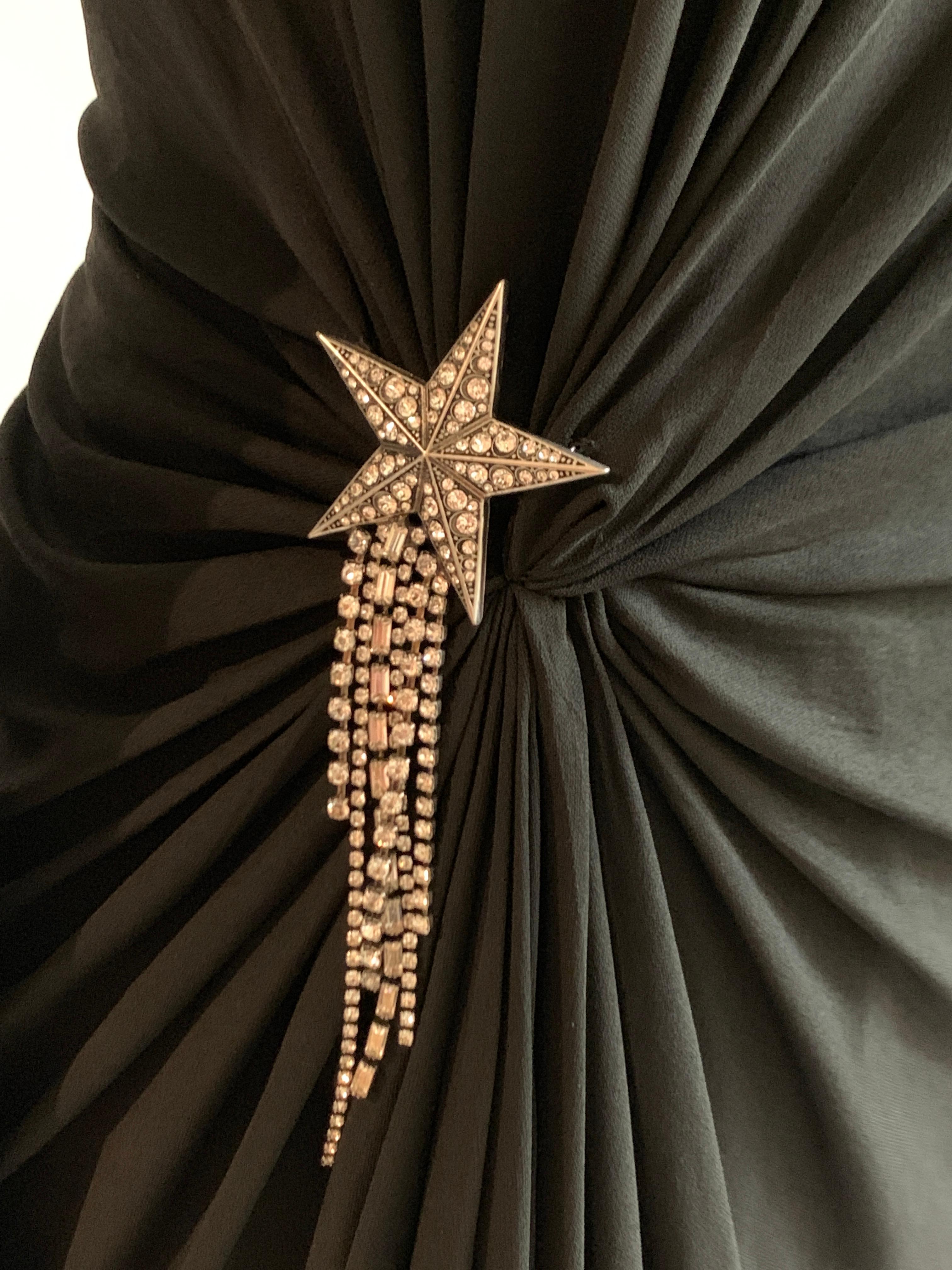 Yves Saint Laurent New Black Dress with Silver Crystal Star Charm Long Sleeve 1