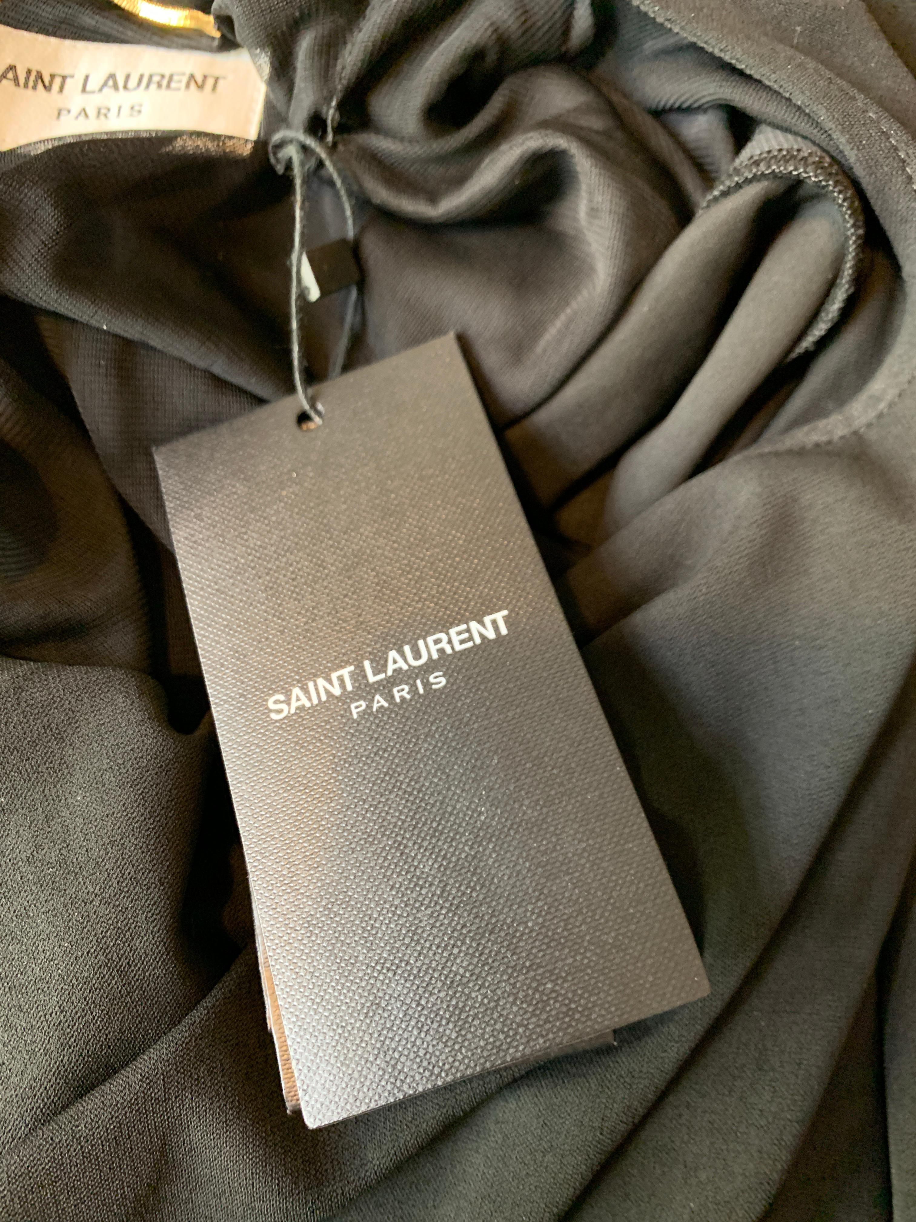 Yves Saint Laurent New Black Dress with Silver Crystal Star Charm Long Sleeve 4