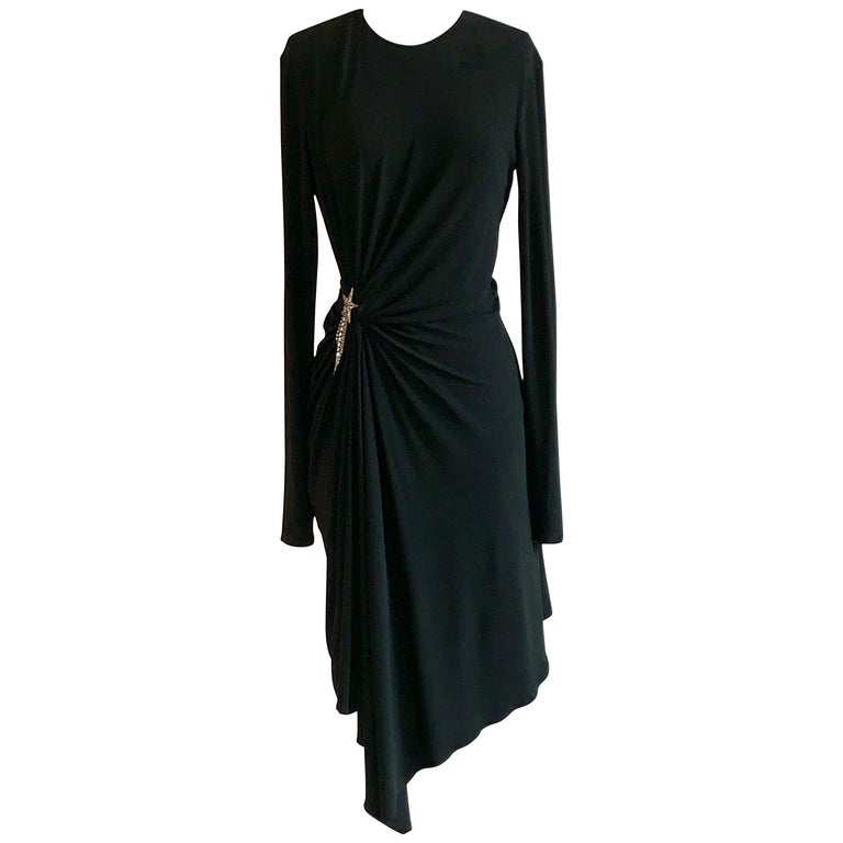 Yves Saint Laurent New Black Dress with Silver Crystal Star Charm Long ...