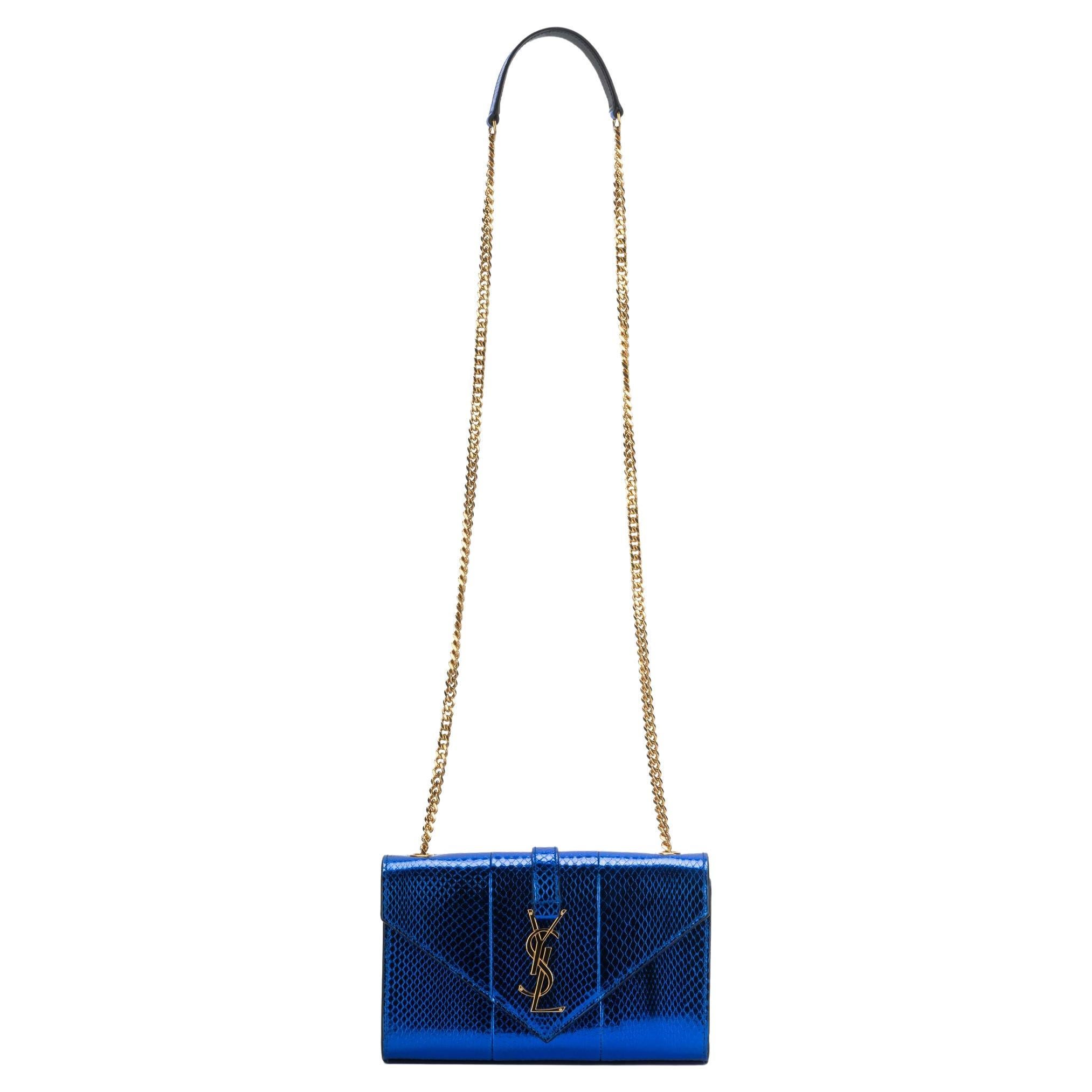 Yves Saint Laurent New Blue Python Cross Body Bag For Sale