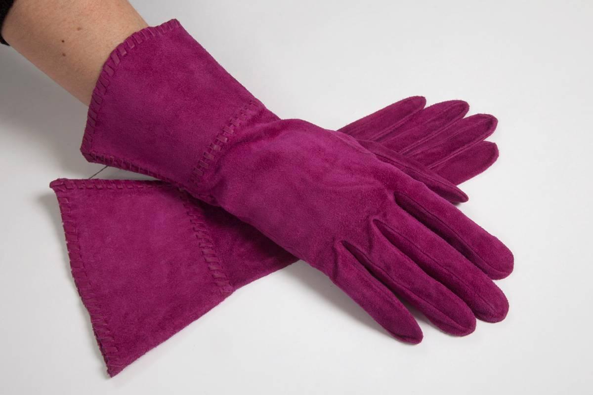 Purple Yves Saint Laurent New Suede Gauntlet Gloves  For Sale
