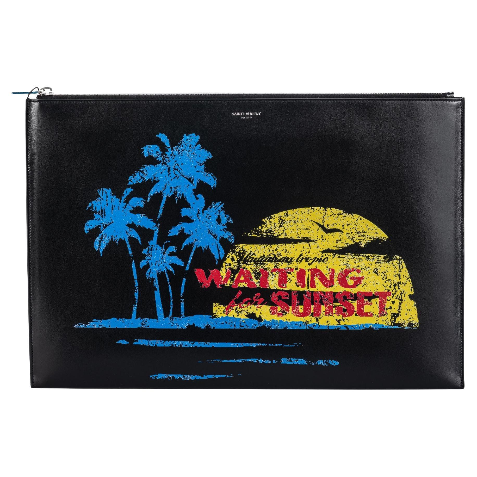 Yves Saint Laurent New Sunset Black Leather Clutch For Sale