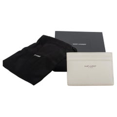 Used Yves Saint Laurent New White Pebbled Leather CC Case