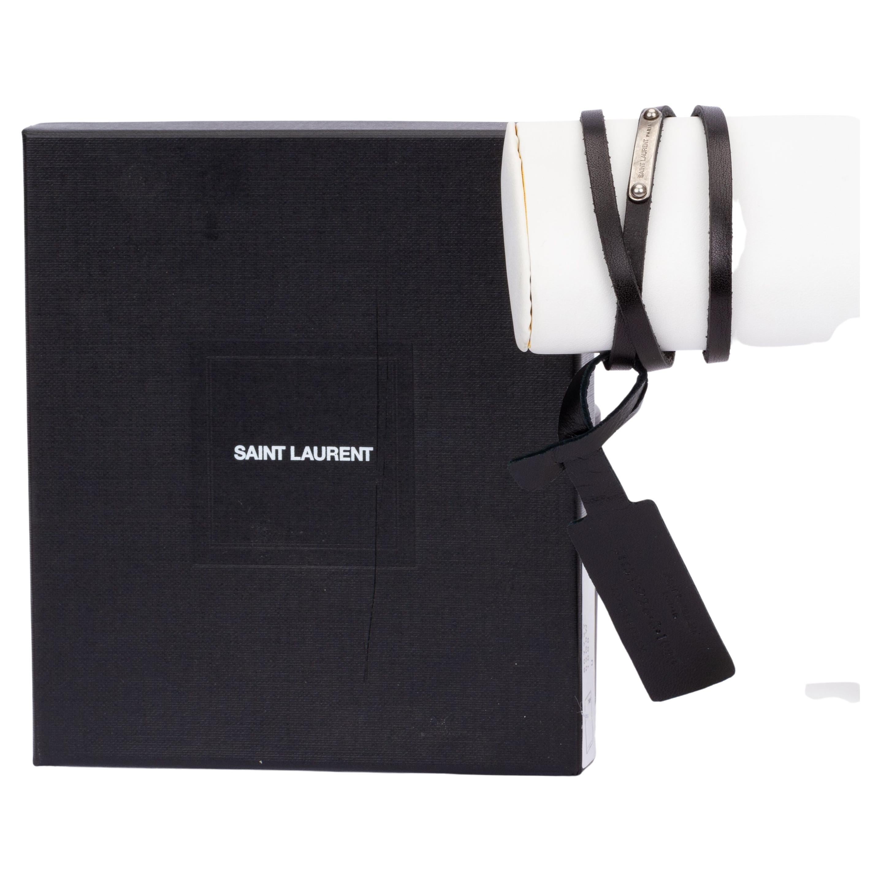 Yves Saint Laurent NIB Black Leather Wrap Bracelet For Sale
