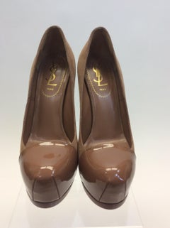 Yves Saint Laurent Nude Suede and Patent Leather Heels