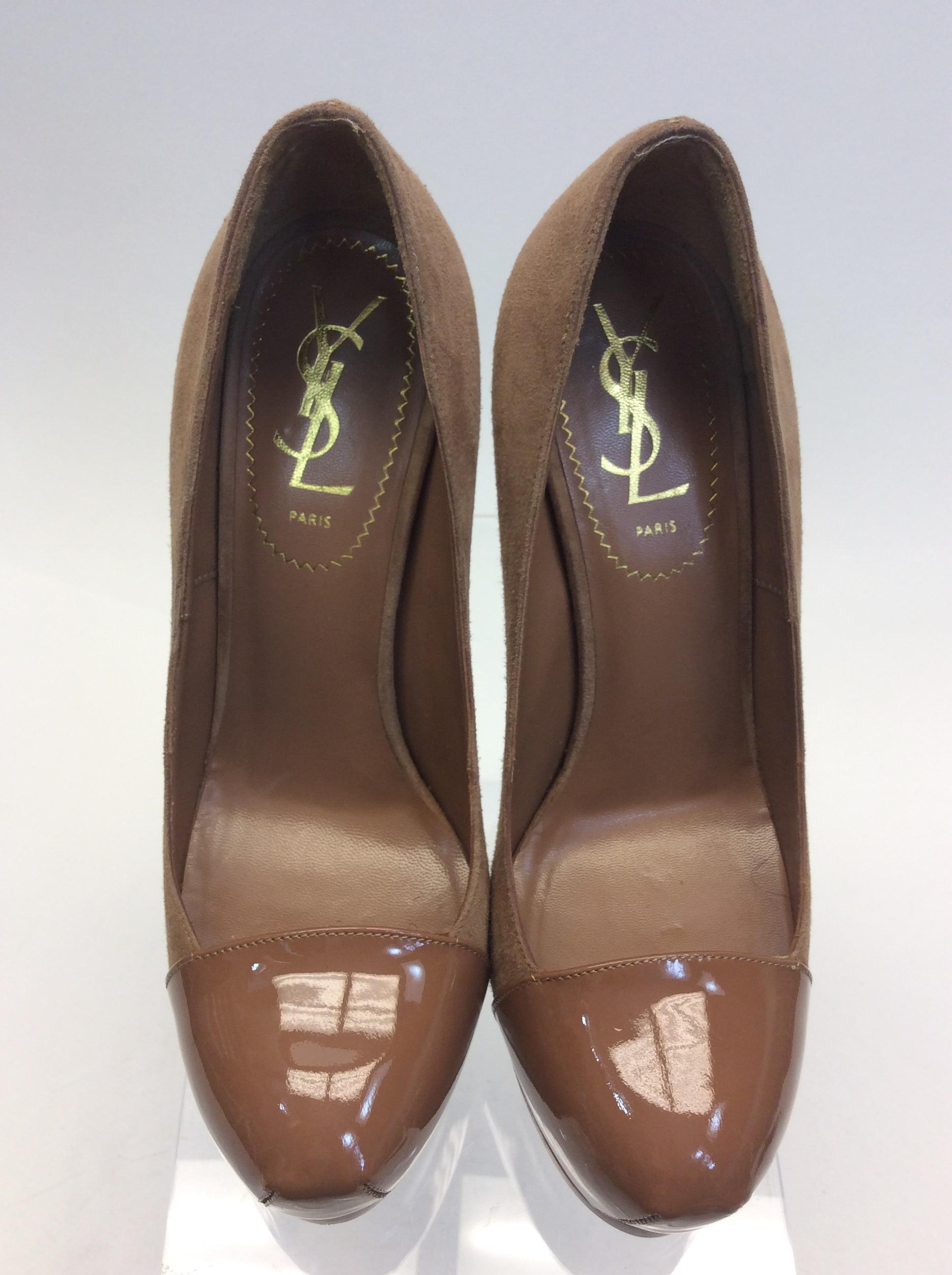 Yves Saint Laurent Nude Suede and Patent Leather Heels  For Sale 1