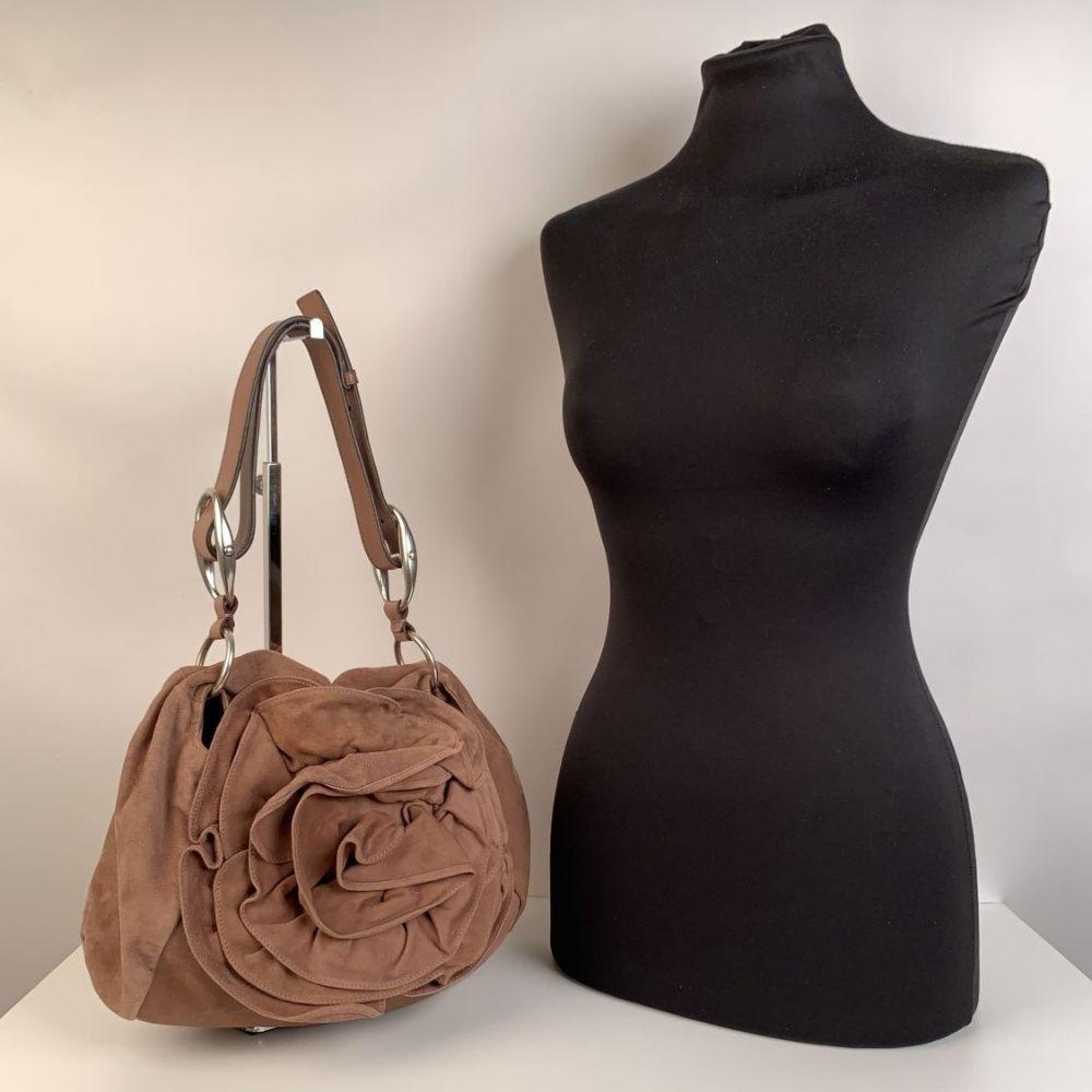 Yves Saint Laurent Nude Suede Nadja Rose Tote Shoulder Bag In Excellent Condition In Rome, Rome