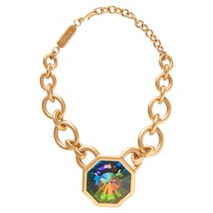 Yves Saint Laurent Numbered Chain Link Choker With Faceted Crystal Rhinestone