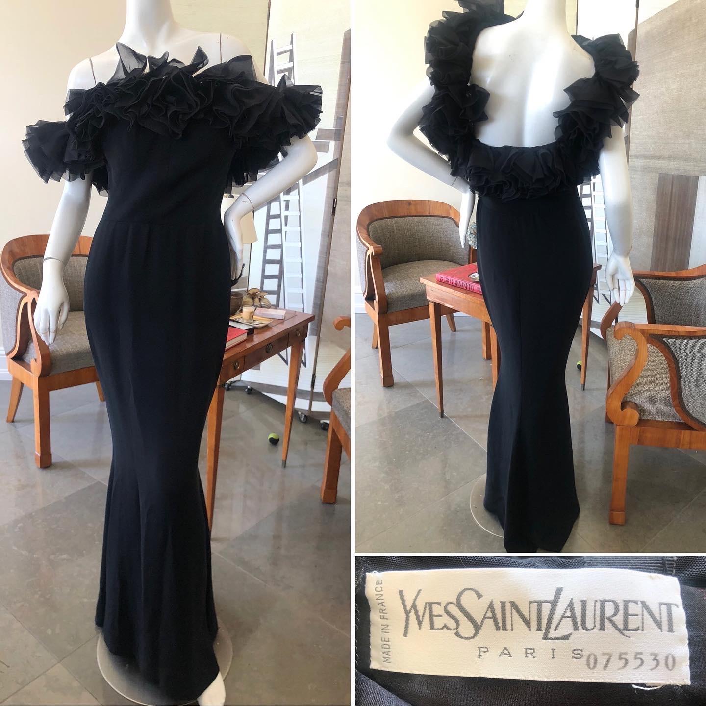 Yves Saint Laurent Numbered Haute Couture 1990's Evening Dress w Detachable Flou In Excellent Condition For Sale In Cloverdale, CA