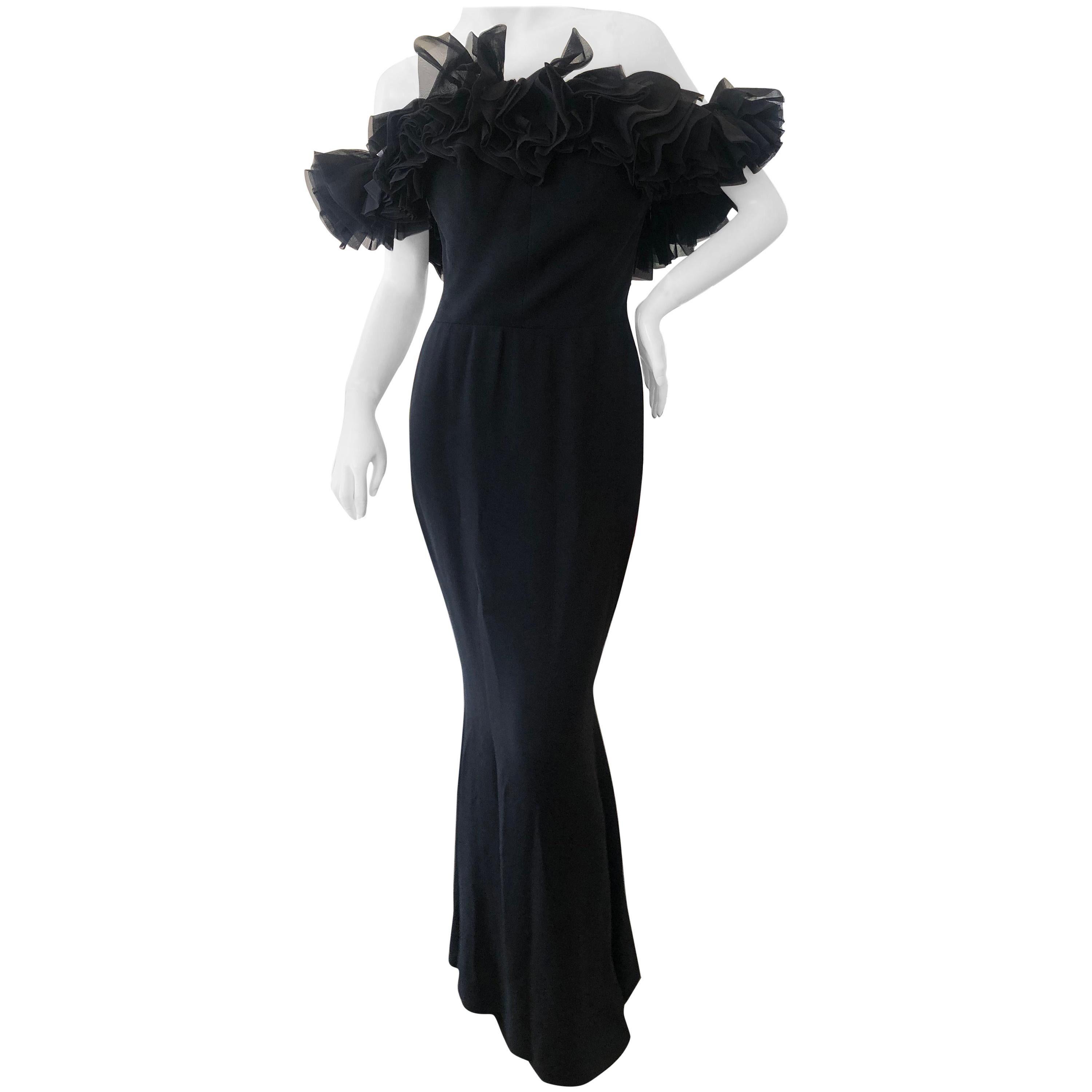 Yves Saint Laurent Numbered Haute Couture 1990's Evening Dress w Detachable Flou For Sale