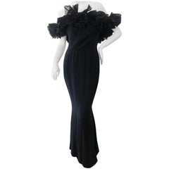 Yves Saint Laurent Numbered Haute Couture 1990's Evening Dress w Detachable Flou