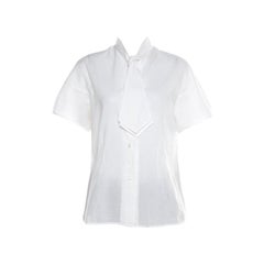 Yves Saint Laurent Off White Checkered Cotton Dobby Neck Tie Detail Shirt L