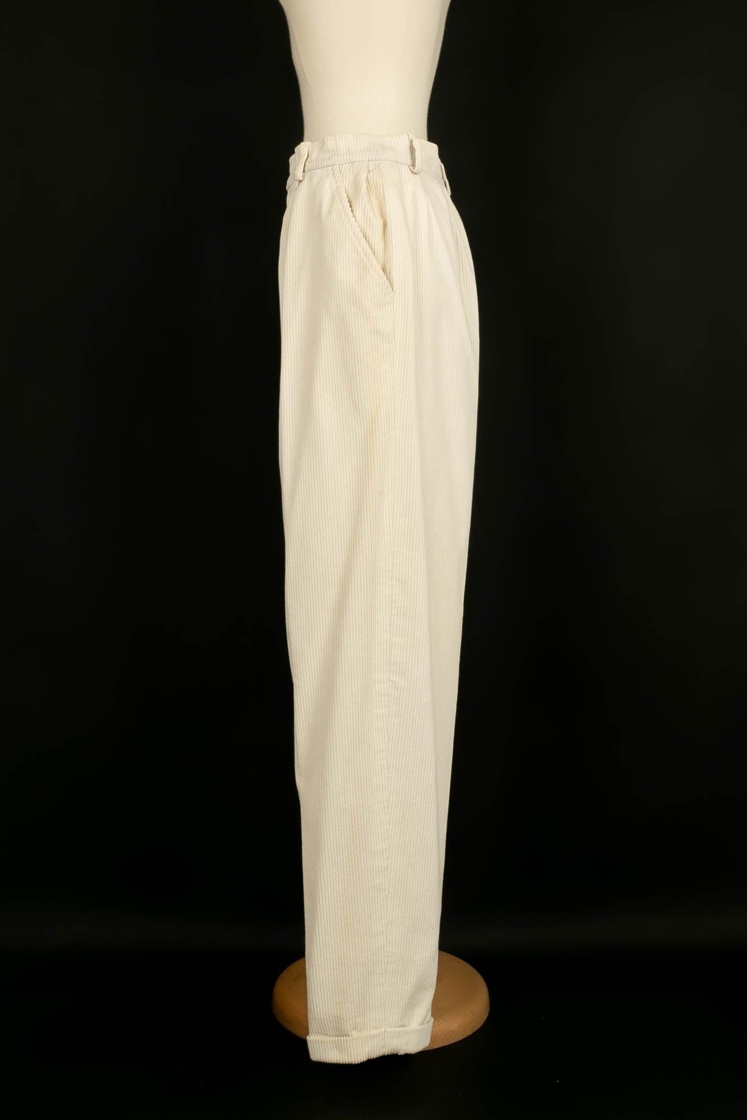 Yves Saint Laurent Off White Corduroy Pants, Size 36FR 7