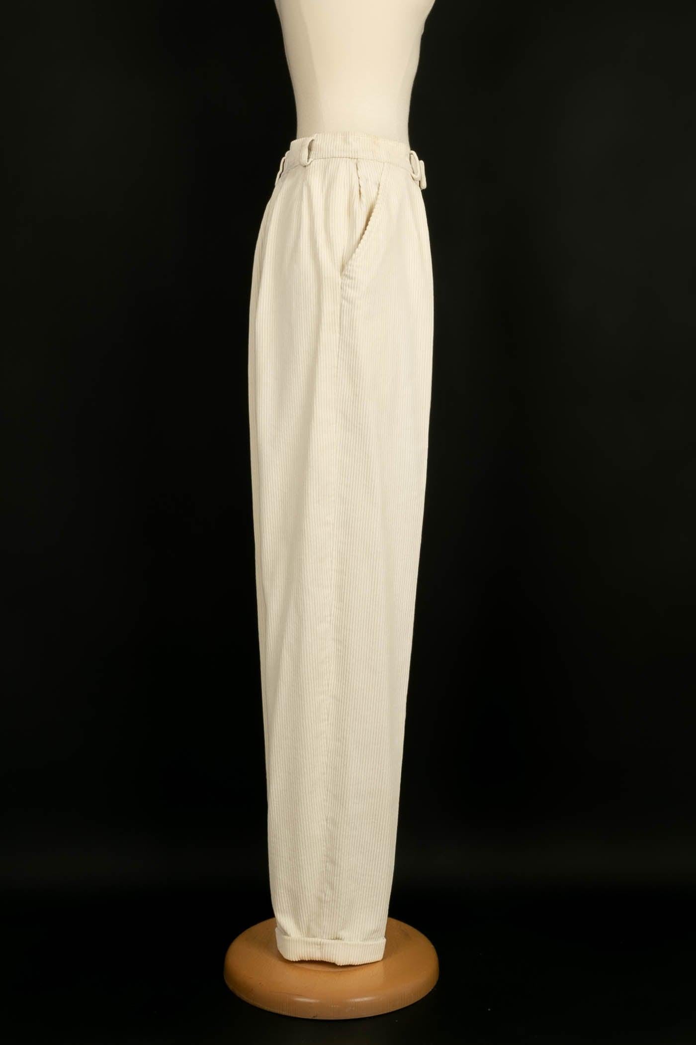 Yves Saint Laurent Off White Corduroy Pants, Size 36FR 1
