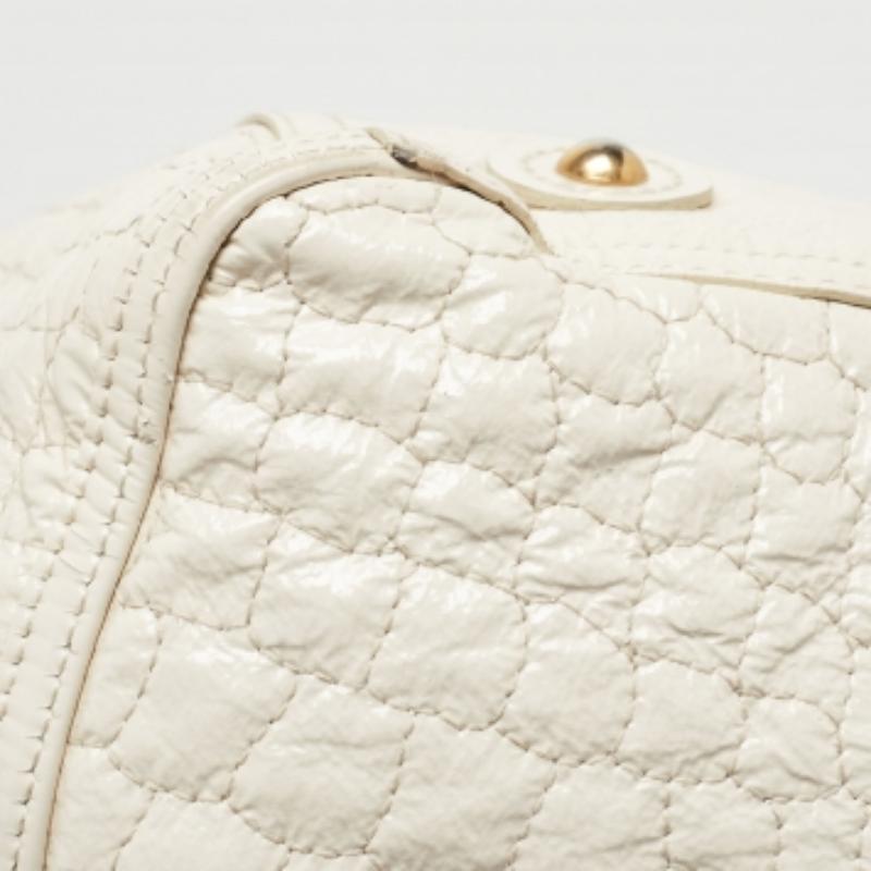 Yves Saint Laurent Off White Croc Embossed Patent Leather Large Downtown Tote For Sale 6