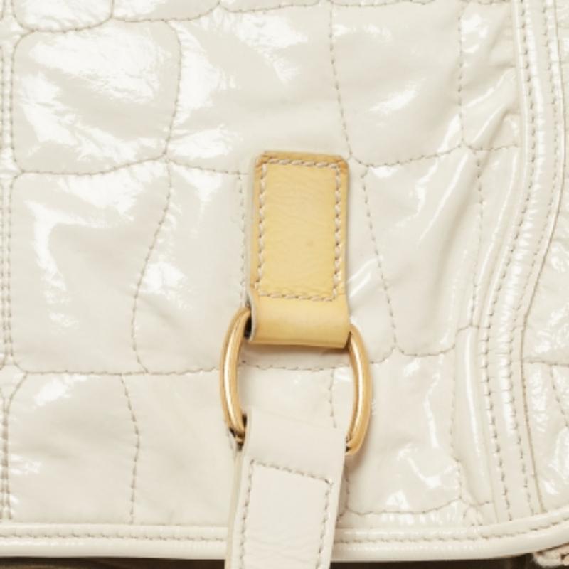 Yves Saint Laurent Off White Croc Embossed Patent Leather Large Downtown Tote For Sale 4