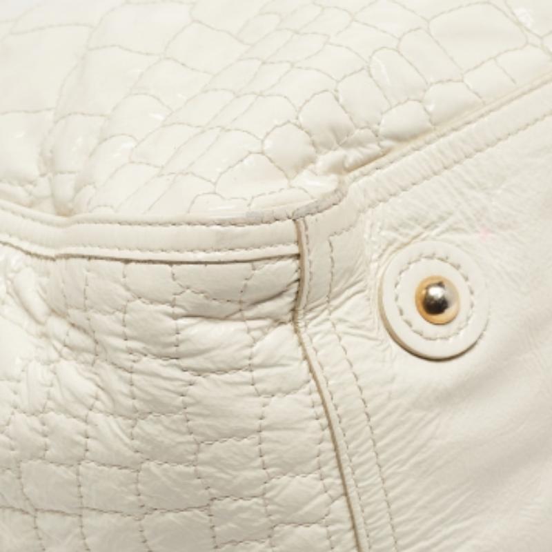 Yves Saint Laurent Off White Croc Embossed Patent Leather Large Downtown Tote For Sale 5
