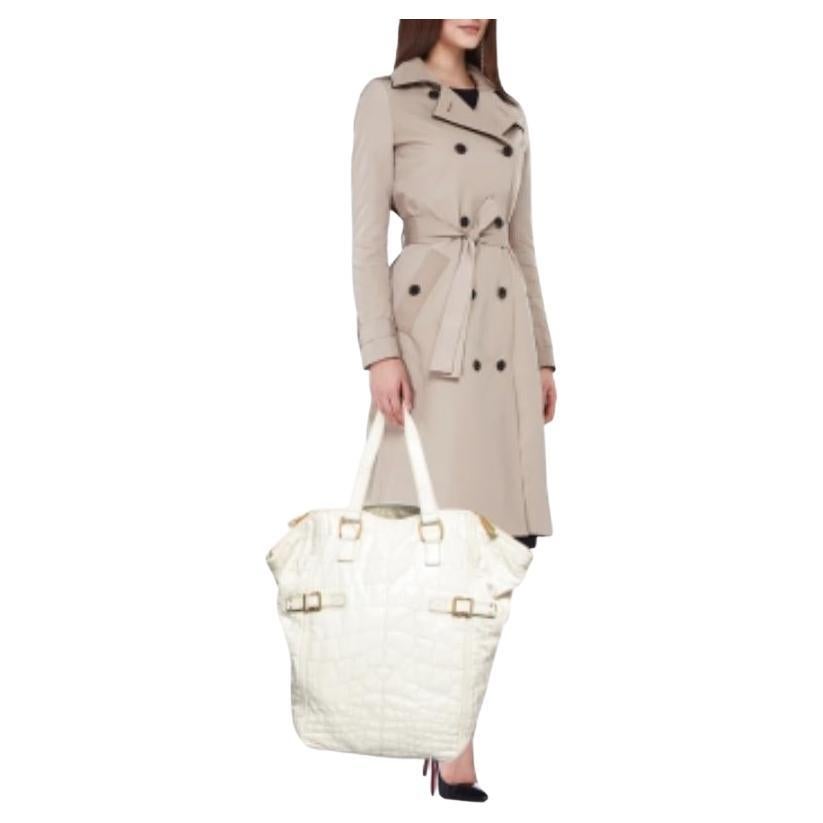 Yves Saint Laurent Off White Croc Embossed Patent Leather Large Downtown Tote For Sale
