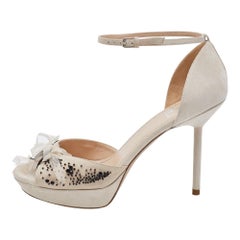 Yves Saint Laurent Off White Suede Fabric Ankle Strap Platform Sandals Size 40