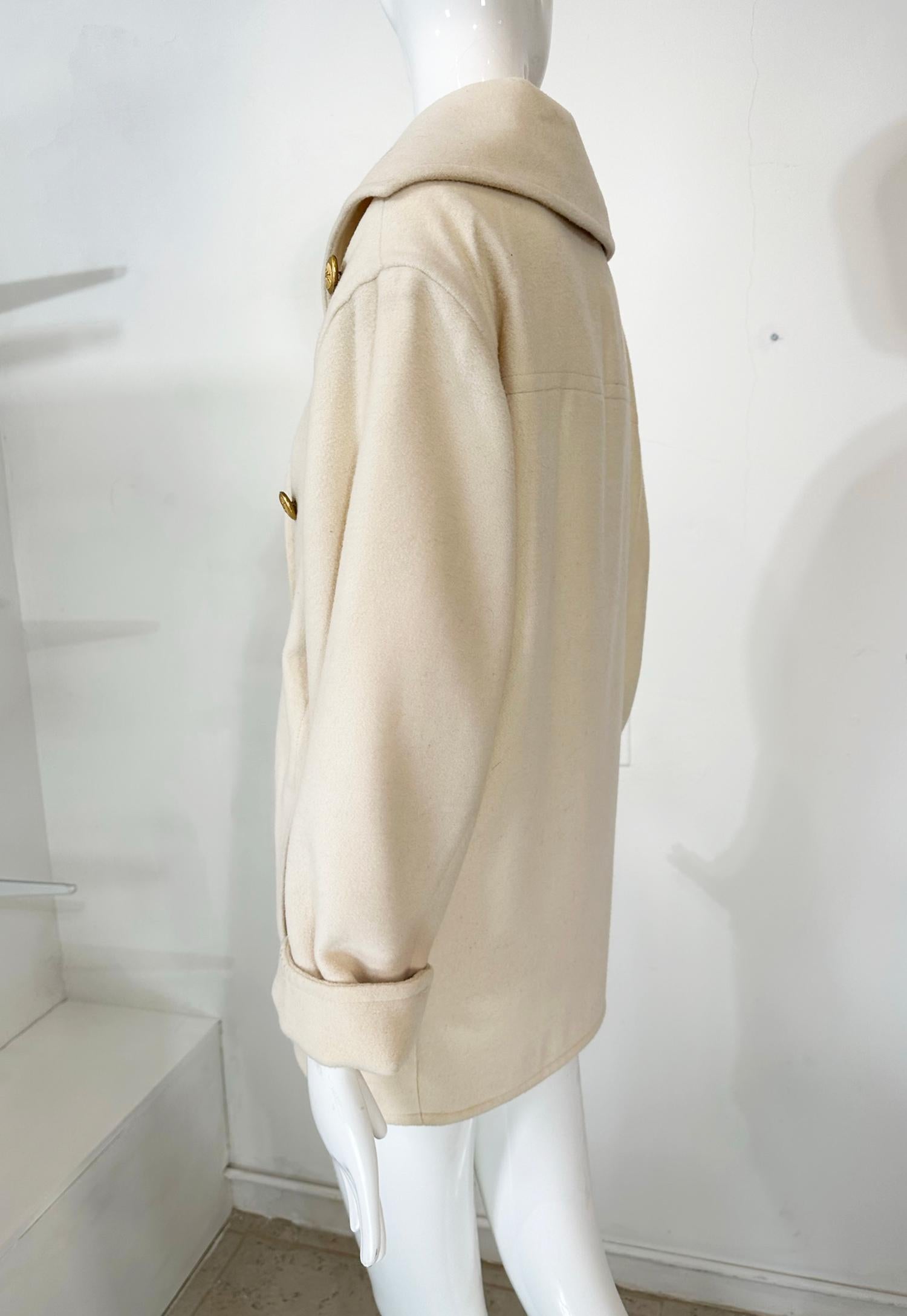 Yves Saint Laurent Off White Wool asymmetrical Button Hip Length Jacket 1980s 6